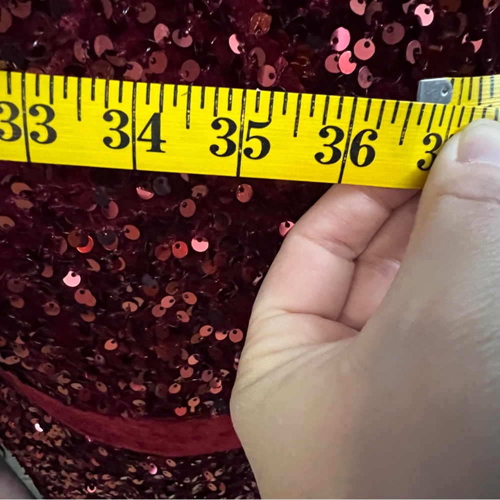 NWT Fully Sequined with velvet accents Red/Burgundy jumpsuit - Picture 4 of 8